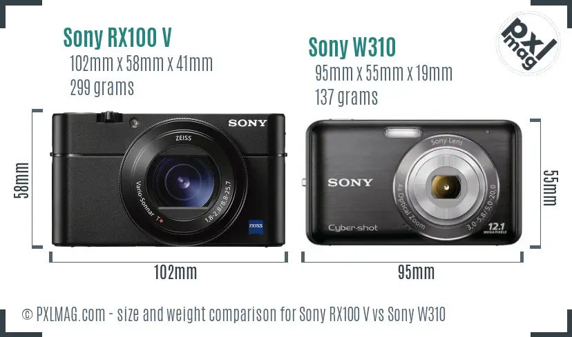 Sony RX100 V vs Sony W310 size comparison