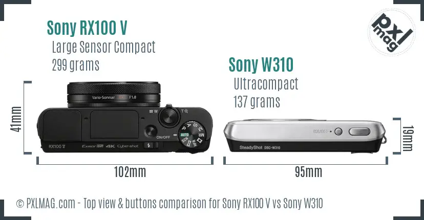 Sony RX100 V vs Sony W310 top view buttons comparison
