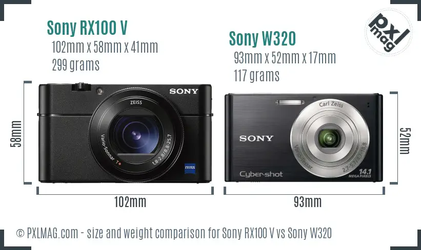 Sony RX100 V vs Sony W320 size comparison