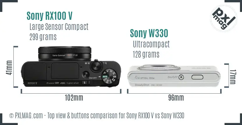 Sony RX100 V vs Sony W330 top view buttons comparison