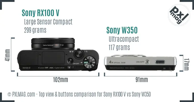 Sony RX100 V vs Sony W350 top view buttons comparison