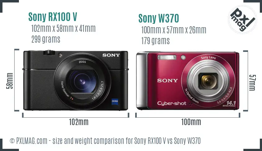 Sony RX100 V vs Sony W370 size comparison