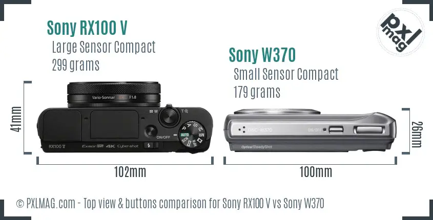 Sony RX100 V vs Sony W370 top view buttons comparison