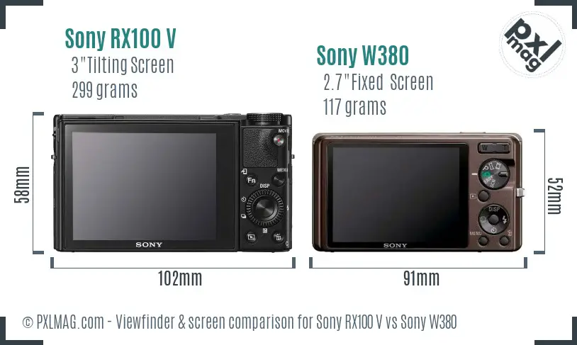 Sony RX100 V vs Sony W380 Screen and Viewfinder comparison