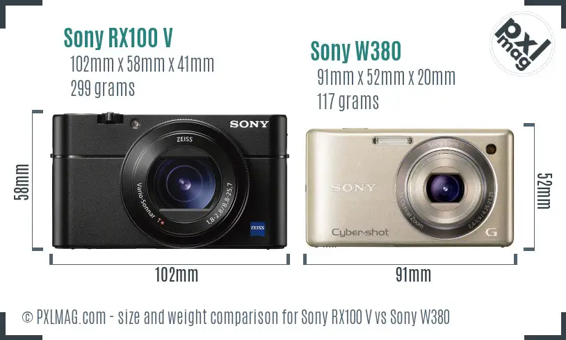 Sony RX100 V vs Sony W380 size comparison