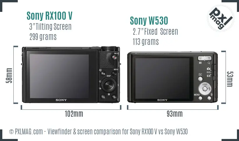Sony RX100 V vs Sony W530 Screen and Viewfinder comparison
