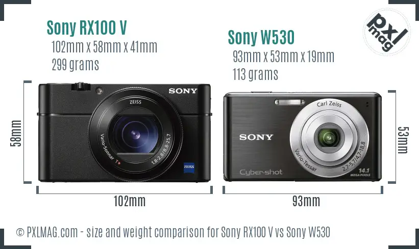 Sony RX100 V vs Sony W530 size comparison