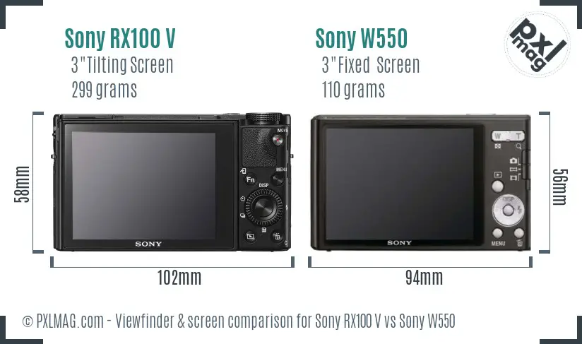 Sony RX100 V vs Sony W550 Screen and Viewfinder comparison