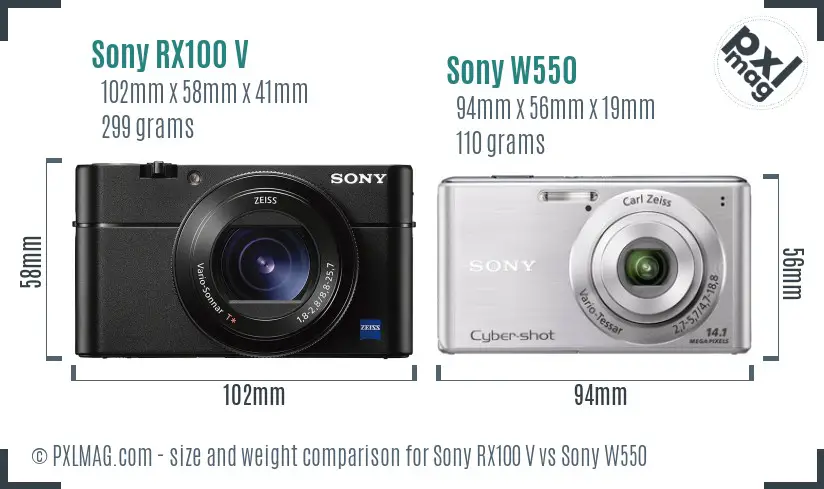 Sony RX100 V vs Sony W550 size comparison