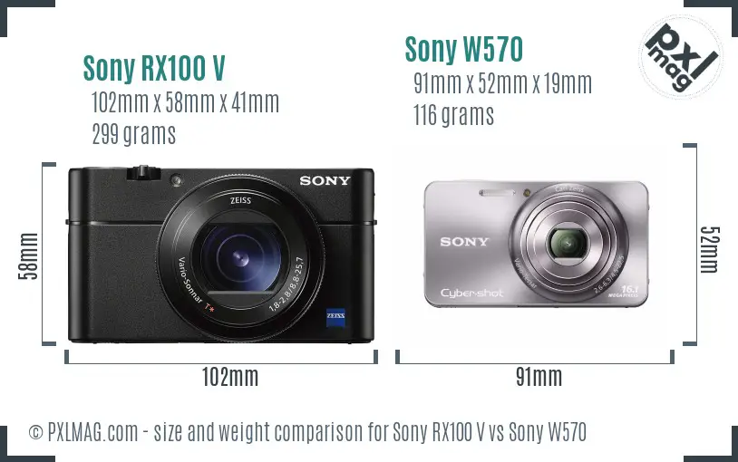 Sony RX100 V vs Sony W570 size comparison