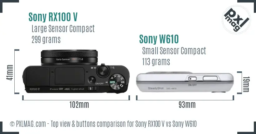 Sony RX100 V vs Sony W610 top view buttons comparison