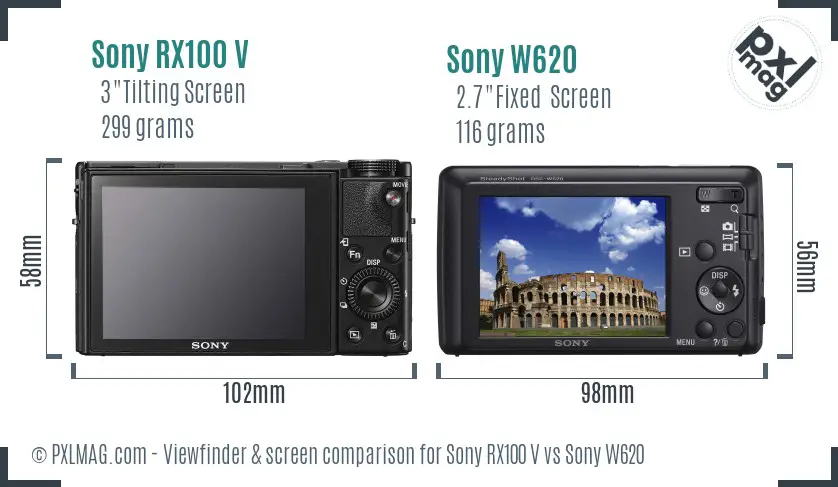 Sony RX100 V vs Sony W620 Screen and Viewfinder comparison