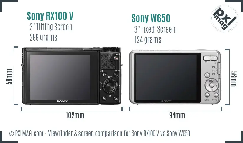 Sony RX100 V vs Sony W650 Screen and Viewfinder comparison