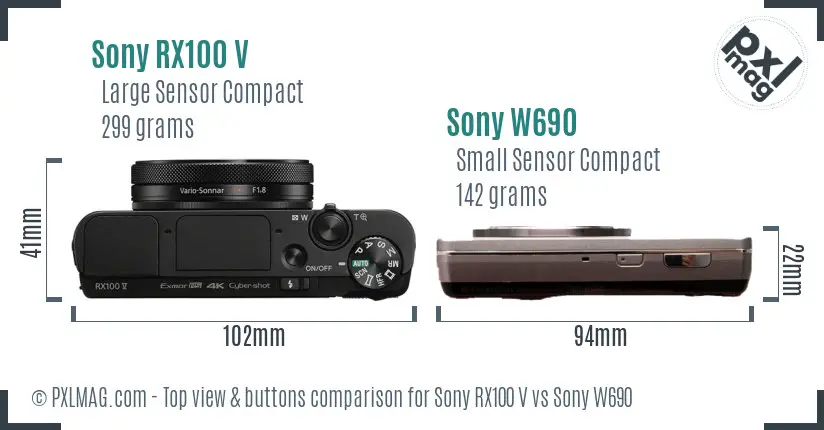 Sony RX100 V vs Sony W690 top view buttons comparison
