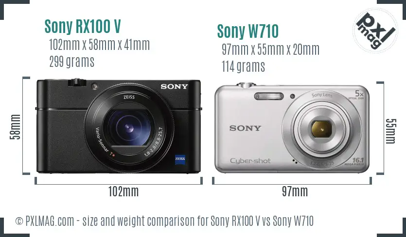 Sony RX100 V vs Sony W710 size comparison