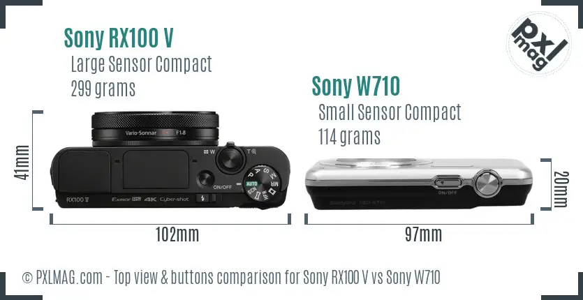 Sony RX100 V vs Sony W710 top view buttons comparison