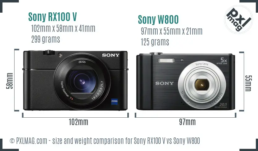 Sony RX100 V vs Sony W800 size comparison