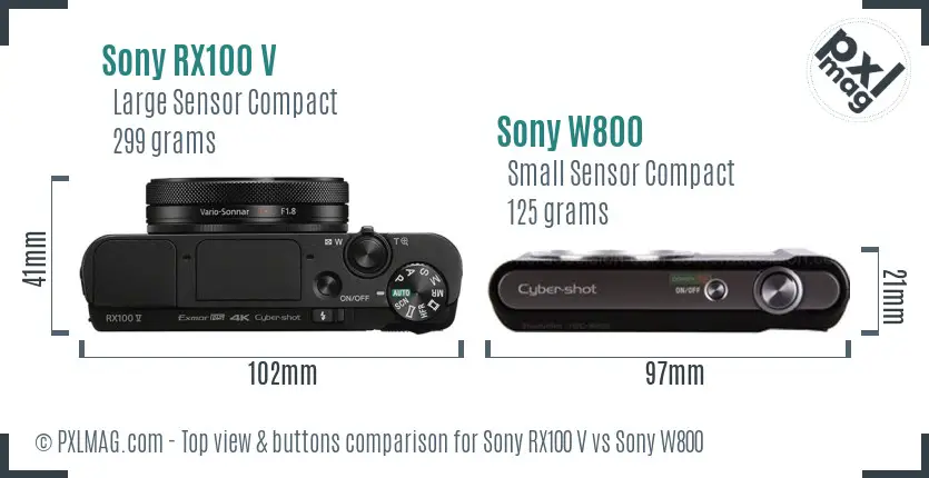 Sony RX100 V vs Sony W800 top view buttons comparison