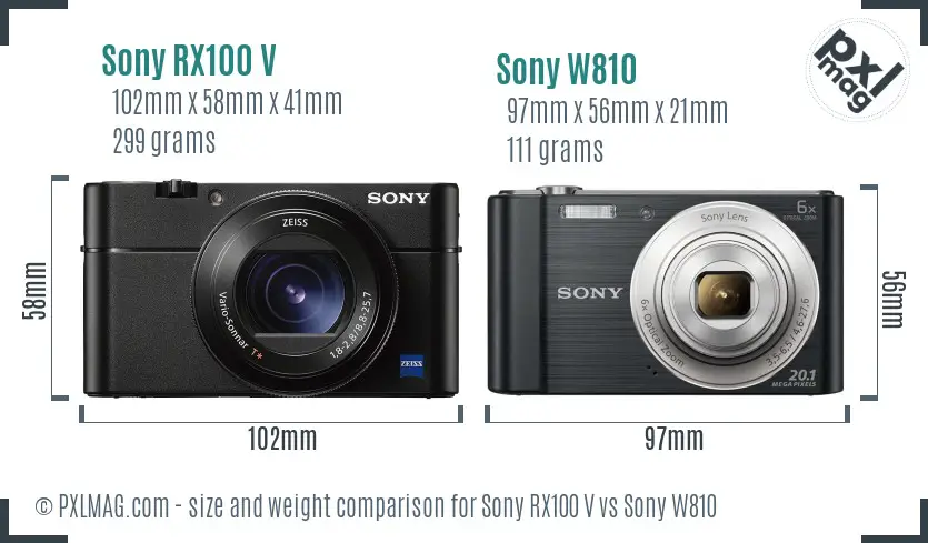 Sony RX100 V vs Sony W810 size comparison