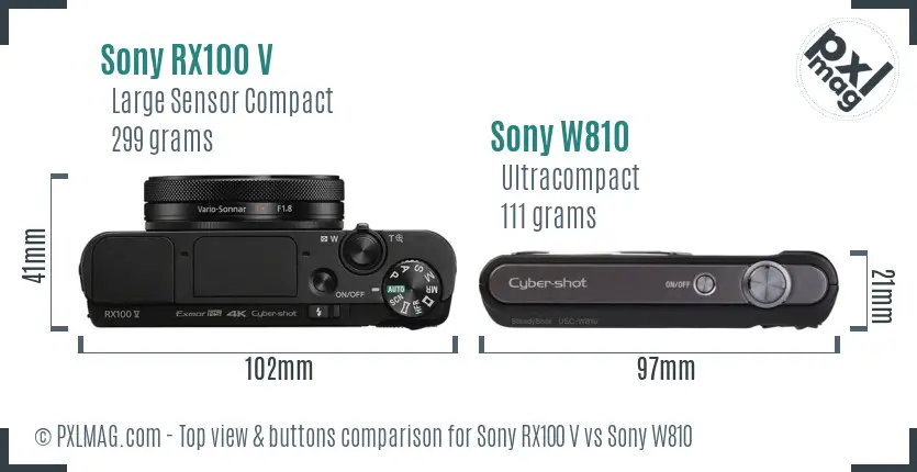 Sony RX100 V vs Sony W810 top view buttons comparison