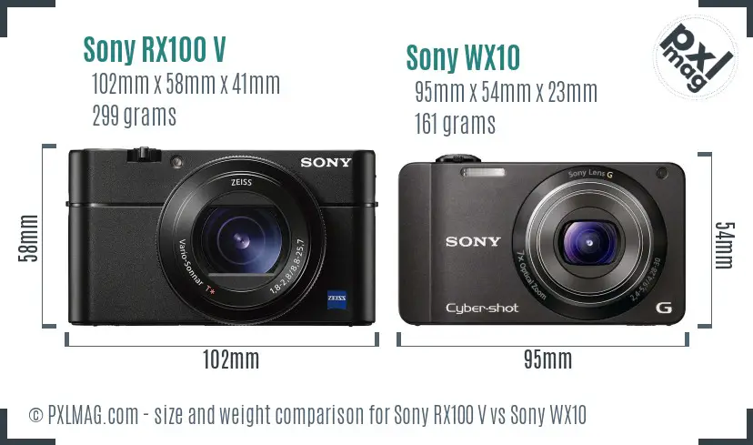 Sony RX100 V vs Sony WX10 size comparison