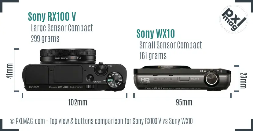 Sony RX100 V vs Sony WX10 top view buttons comparison