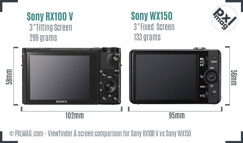 Sony RX100 V vs Sony WX150 Screen and Viewfinder comparison