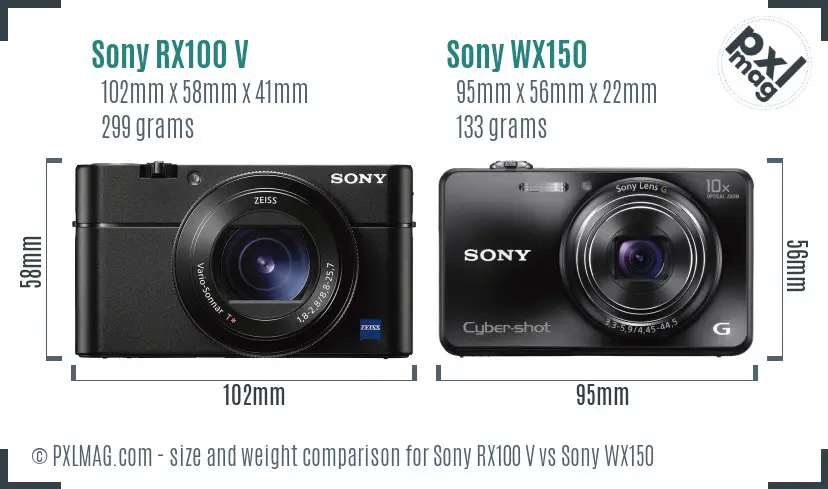 Sony RX100 V vs Sony WX150 size comparison