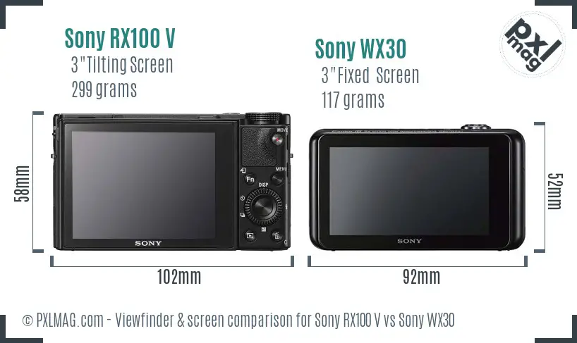 Sony RX100 V vs Sony WX30 Screen and Viewfinder comparison