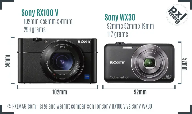 Sony RX100 V vs Sony WX30 size comparison