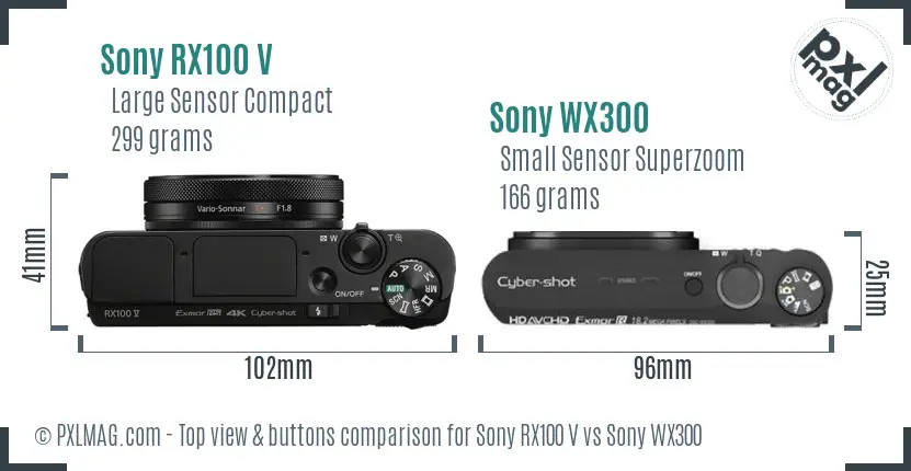Sony RX100 V vs Sony WX300 top view buttons comparison