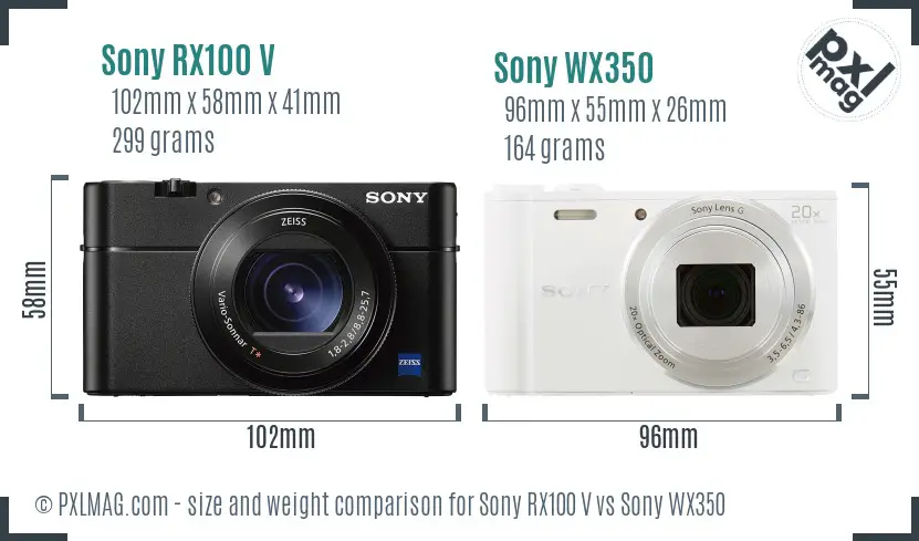 Sony RX100 V vs Sony WX350 size comparison