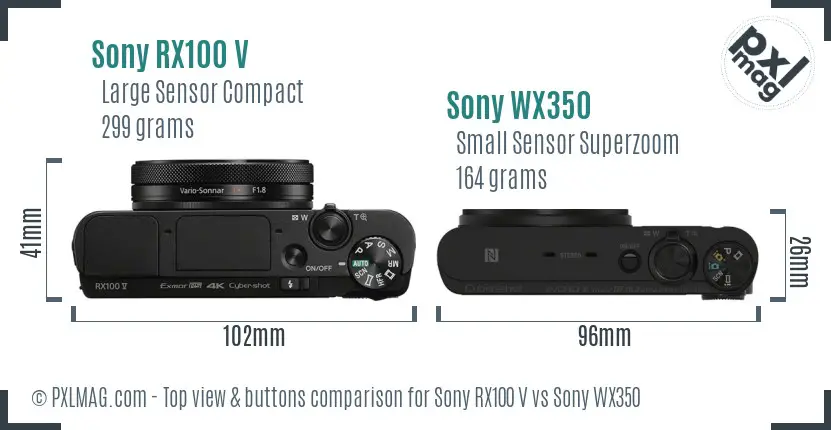 Sony RX100 V vs Sony WX350 top view buttons comparison