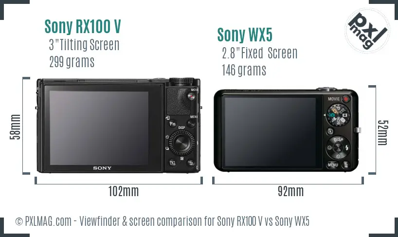 Sony RX100 V vs Sony WX5 Screen and Viewfinder comparison