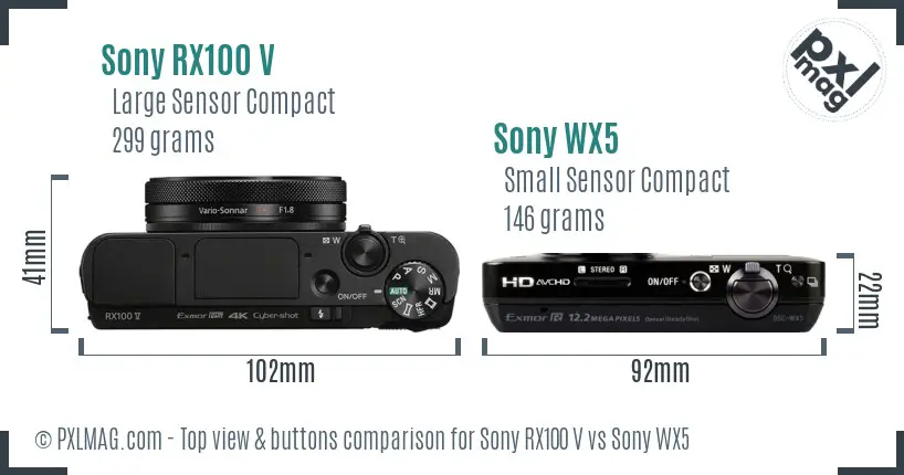 Sony RX100 V vs Sony WX5 top view buttons comparison