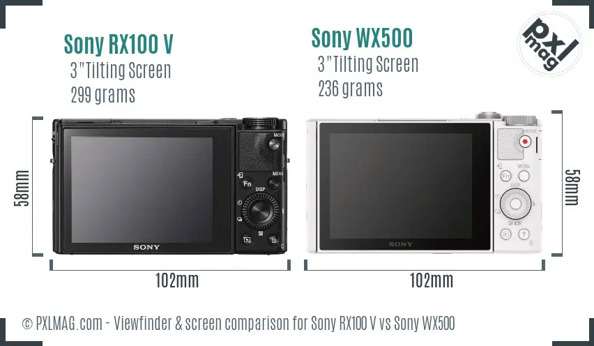 Sony RX100 V vs Sony WX500 Screen and Viewfinder comparison
