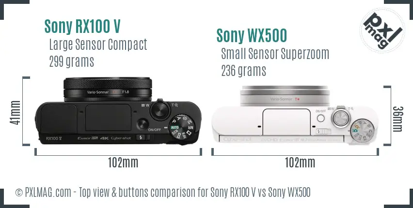 Sony RX100 V vs Sony WX500 top view buttons comparison