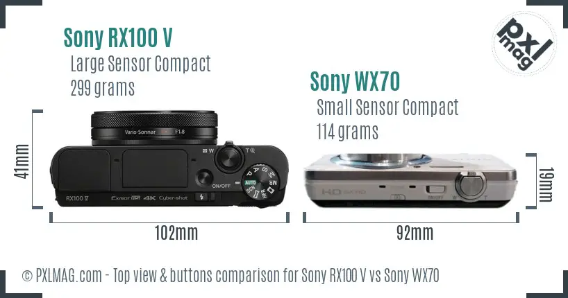 Sony RX100 V vs Sony WX70 top view buttons comparison