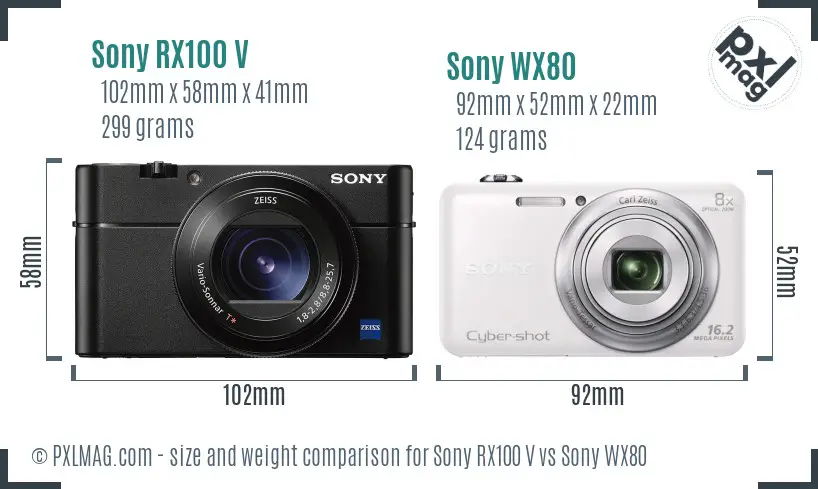 Sony RX100 V vs Sony WX80 size comparison