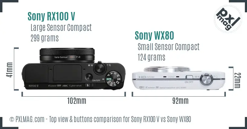 Sony RX100 V vs Sony WX80 top view buttons comparison