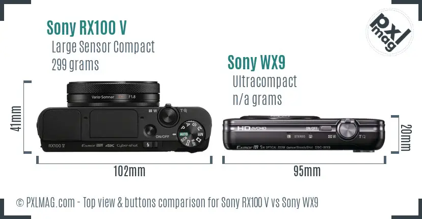 Sony RX100 V vs Sony WX9 top view buttons comparison