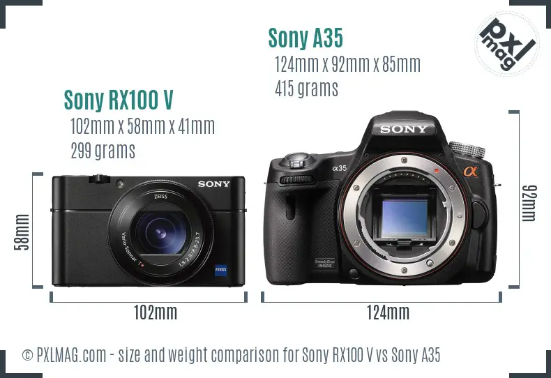 Sony RX100 V vs Sony A35 size comparison