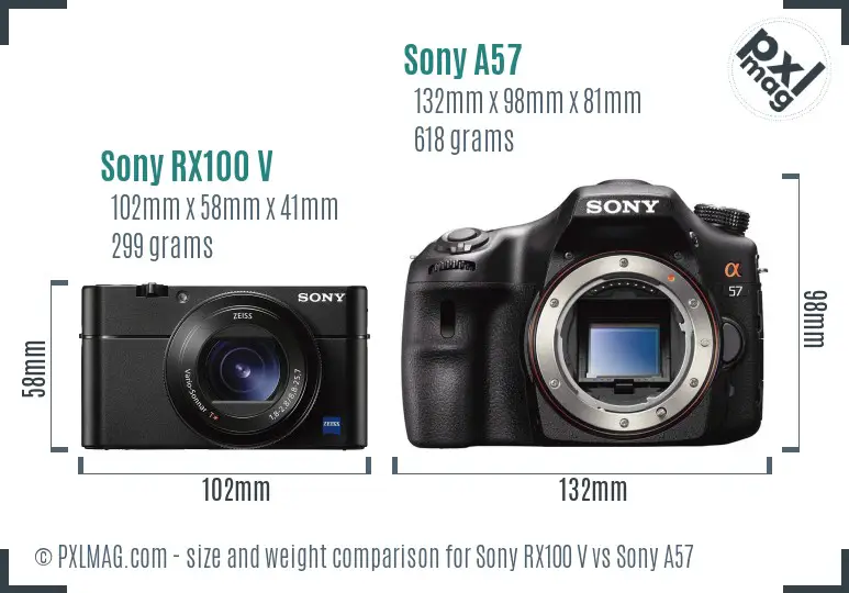 Sony RX100 V vs Sony A57 size comparison