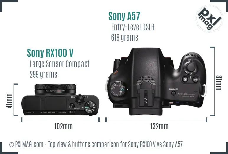 Sony RX100 V vs Sony A57 top view buttons comparison