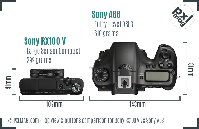 Sony RX100 V vs Sony A68 top view buttons comparison