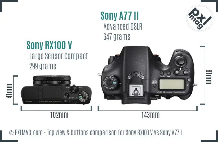 Sony RX100 V vs Sony A77 II top view buttons comparison