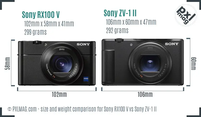 Sony RX100 V vs Sony ZV-1 II size comparison