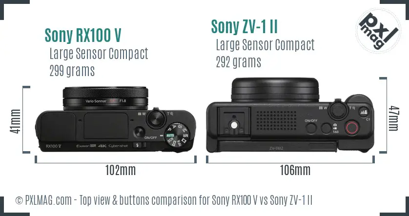 Sony RX100 V vs Sony ZV-1 II top view buttons comparison