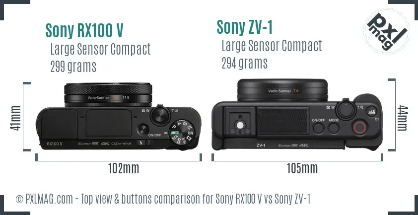 Sony RX100 V vs Sony ZV-1 top view buttons comparison