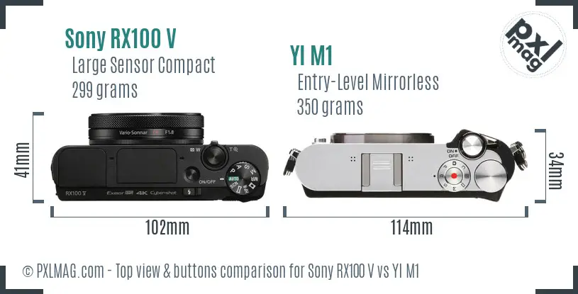 Sony RX100 V vs YI M1 top view buttons comparison